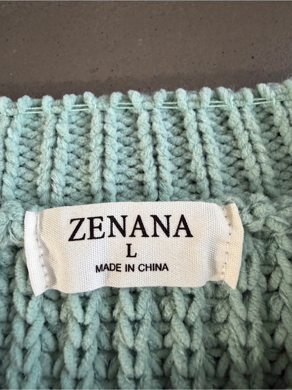 Zenana Mint Green Chunky Knit Scallop Hem Sweater – Size Large - Picture 3 of 6